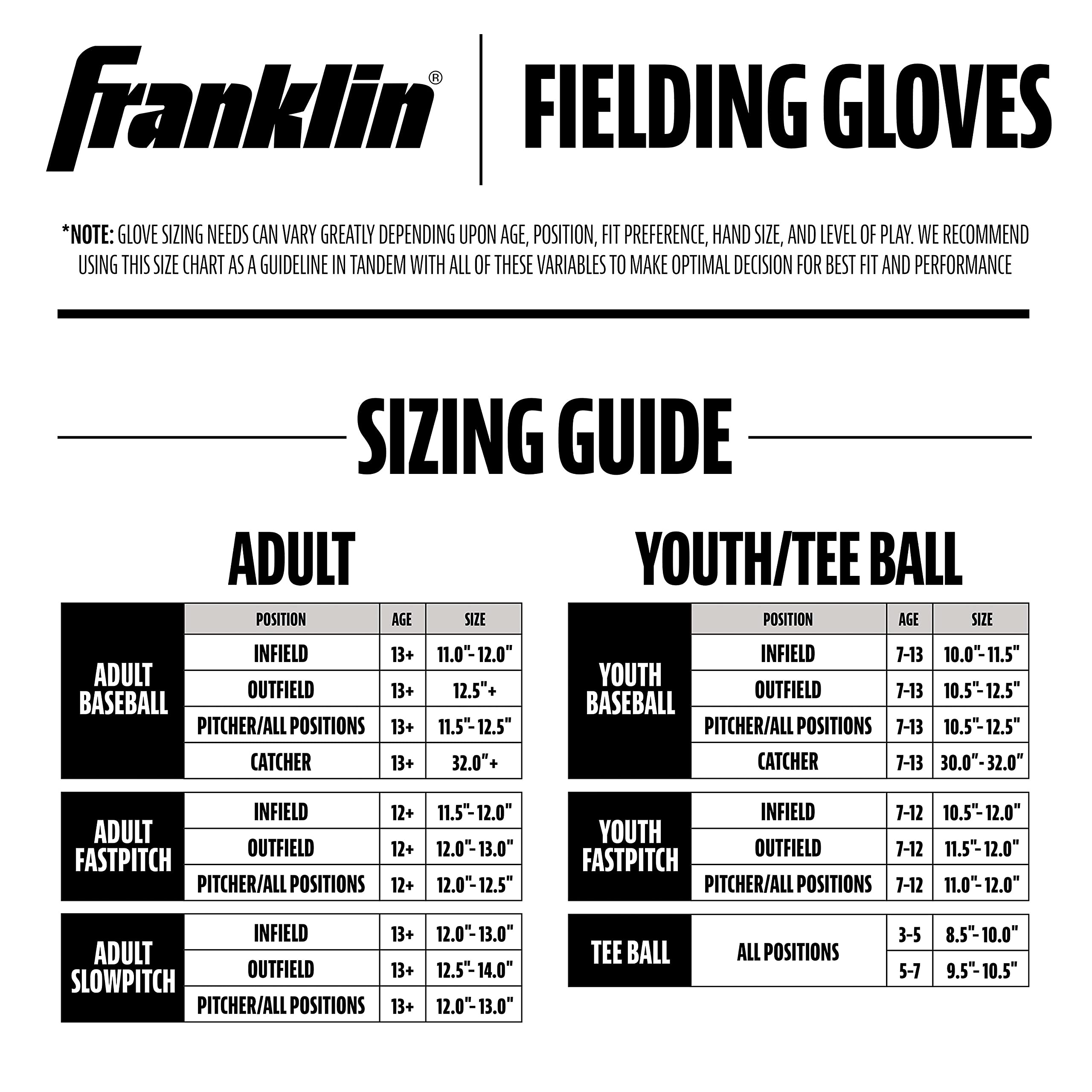 Franklin Sports Baseball and Softball Glove - Field Master - Baseball and Softball Mitt Black, 12.0"