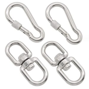 Hamineler 2Pcs M8 304-Stainless Steel Swivel Ring Double Ended Swivel Eye Hook, 2Pcs M8 Spring Hook, for Marine Mooring Swivel Tree Swing, Hanging Hammock, Hanging Rotating Device