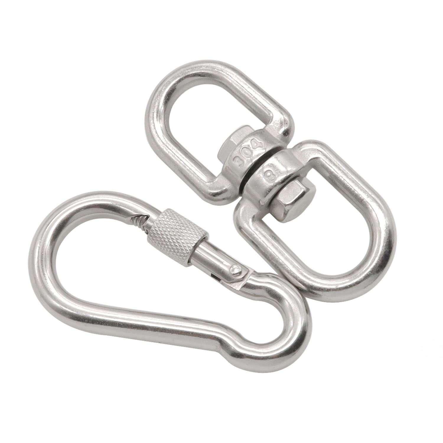 Hamineler 2Pcs M8 304-Stainless Steel Swivel Ring Double Ended Swivel Eye Hook, 2Pcs M8 Spring Hook, for Marine Mooring Swivel Tree Swing, Hanging Hammock, Hanging Rotating Device