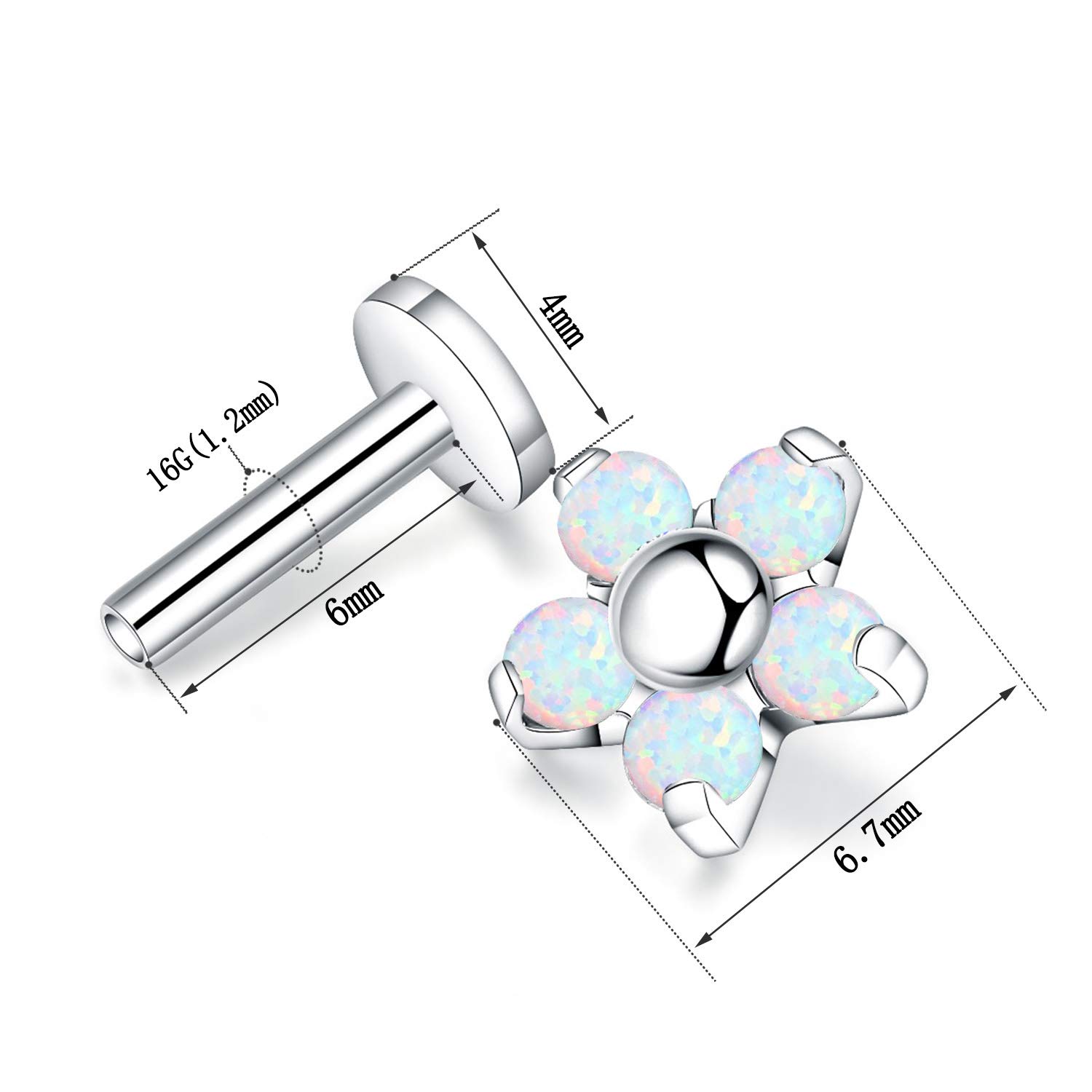 GAGABODY G23 Titanium 16G Cartilage Studs Opla Flower Prong Set Helix Tragus