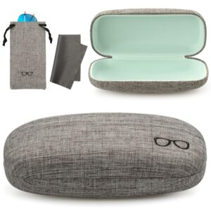 vemiss hard shell eyeglasses case soft linen fabrics portable glasses sunglasses box (large, gray)