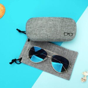 Vemiss Hard Shell Eyeglasses Case Soft Linen Fabrics Portable Glasses Sunglasses Box (Large, Gray)