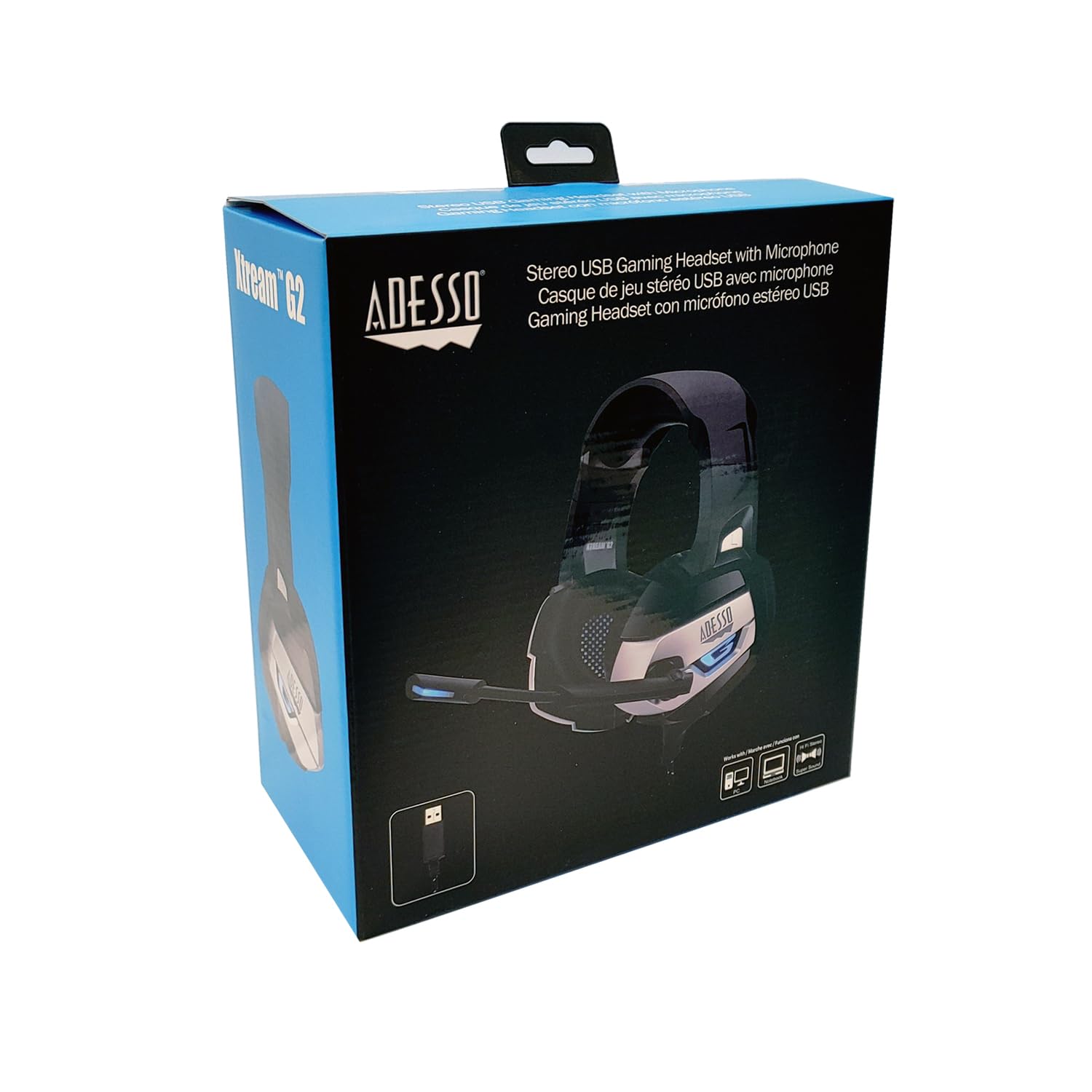 Adesso Xtream G2 - Gaming Headphones with Noise Cancelling Microphone and LED Lighting for PC, PS4, Xbox, Nintendo Switch, and Laptops, Blue, 9.00in. x 4.00in. x 9.00in.