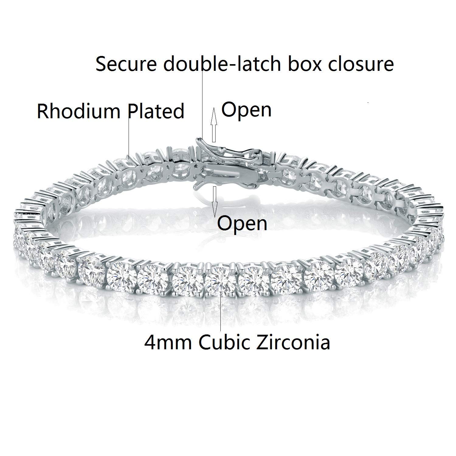 Gemsme 18K White Gold Plated 4.0 Round Cubic Zirconia Classic Tennis Bracelet 7.5 Inch For women