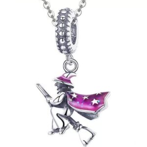 halloween witch charm authentic 925 sterling silver pet charms for european bracelet (magic witch charm)