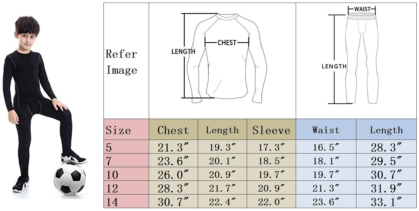 Youth Boys Football Compression Shirt & Pants Long Sleeve Athletic Shirts Sports Soccer Tights Kids Baselayer Set