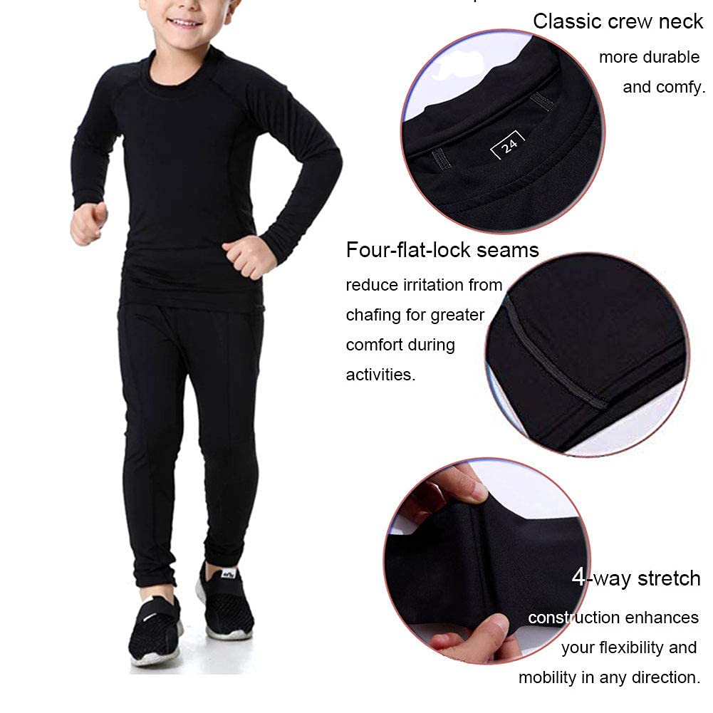 Youth Boys Football Compression Shirt & Pants Long Sleeve Athletic Shirts Sports Soccer Tights Kids Baselayer Set