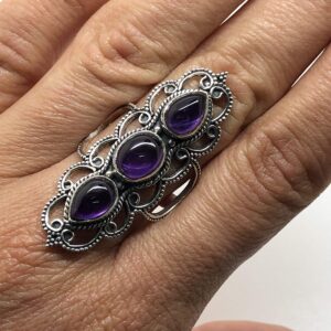 Koral Jewelry Amethyst 3 Stones Ethnic Vintge Gipsy Multi Stone Ring 925 Sterling Silver Vintage Tribal Gipsy Boho Chic (7)