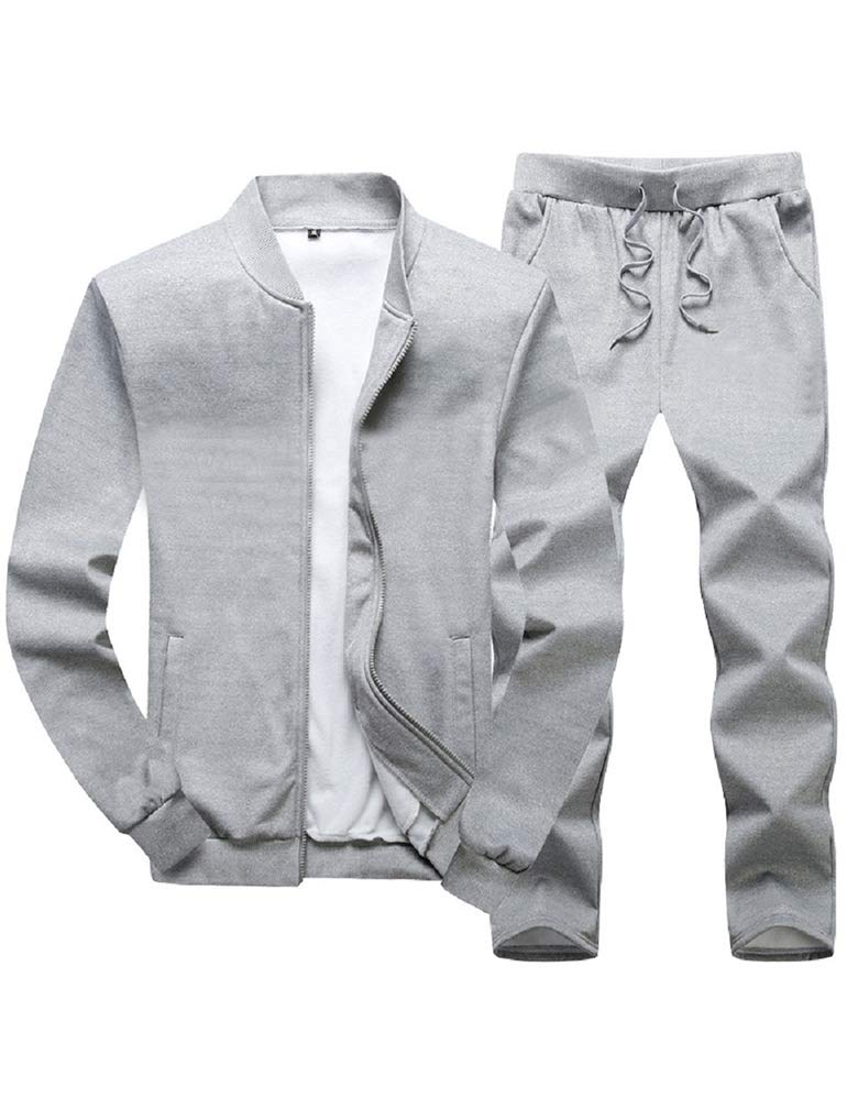 Lavnis Men's Casual Tracksuit Long Sleeve Running Jogging Athletic Sports Set Gray L