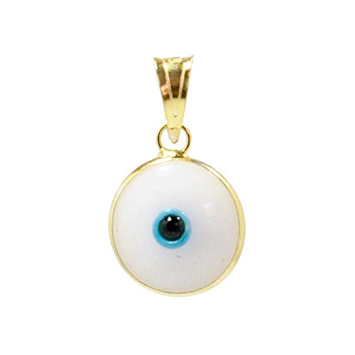 MIZZE Made for Luck White Gold Plated 925 Sterling Silver 10 MM Round Glass Turkish DIY Evil Eye Charm Pendant