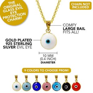 MIZZE Made for Luck White Gold Plated 925 Sterling Silver 10 MM Round Glass Turkish DIY Evil Eye Charm Pendant