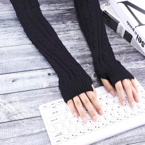 Bememo 3 Pairs Arm Warmers Long Fingerless Gloves Knit Wrist Warmers with Thumb Hole Open Finger Arm Socks for Women Adult(Black, White, Dark Gray)