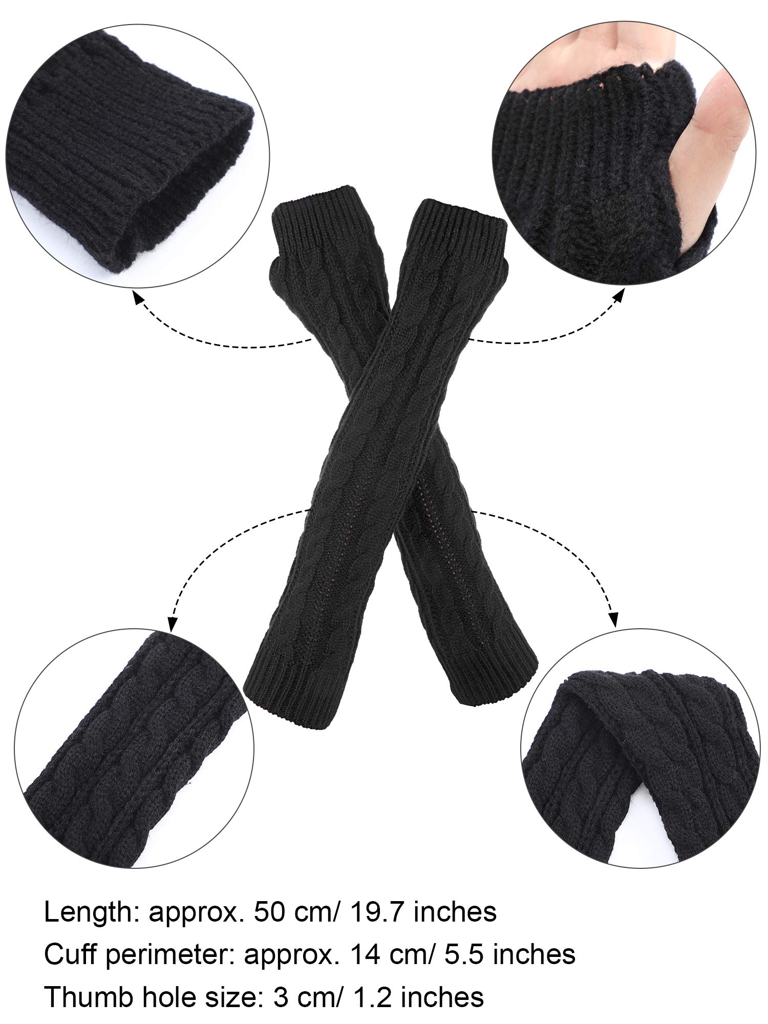 Bememo 3 Pairs Arm Warmers Long Fingerless Gloves Knit Wrist Warmers with Thumb Hole Open Finger Arm Socks for Women Adult(Black, White, Dark Gray)