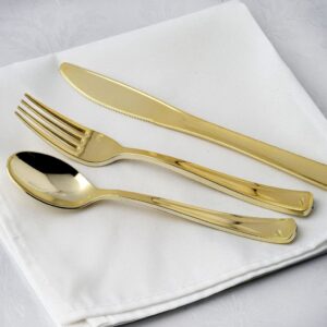 TABLECLOTHSFACTORY 48pcs Metallic Gold Disposable Plastic Cutlery Set for Wedding Party Banquet Events Candy Buffets Dinnerware