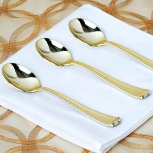 TABLECLOTHSFACTORY 48pcs Metallic Gold Disposable Plastic Cutlery Set for Wedding Party Banquet Events Candy Buffets Dinnerware