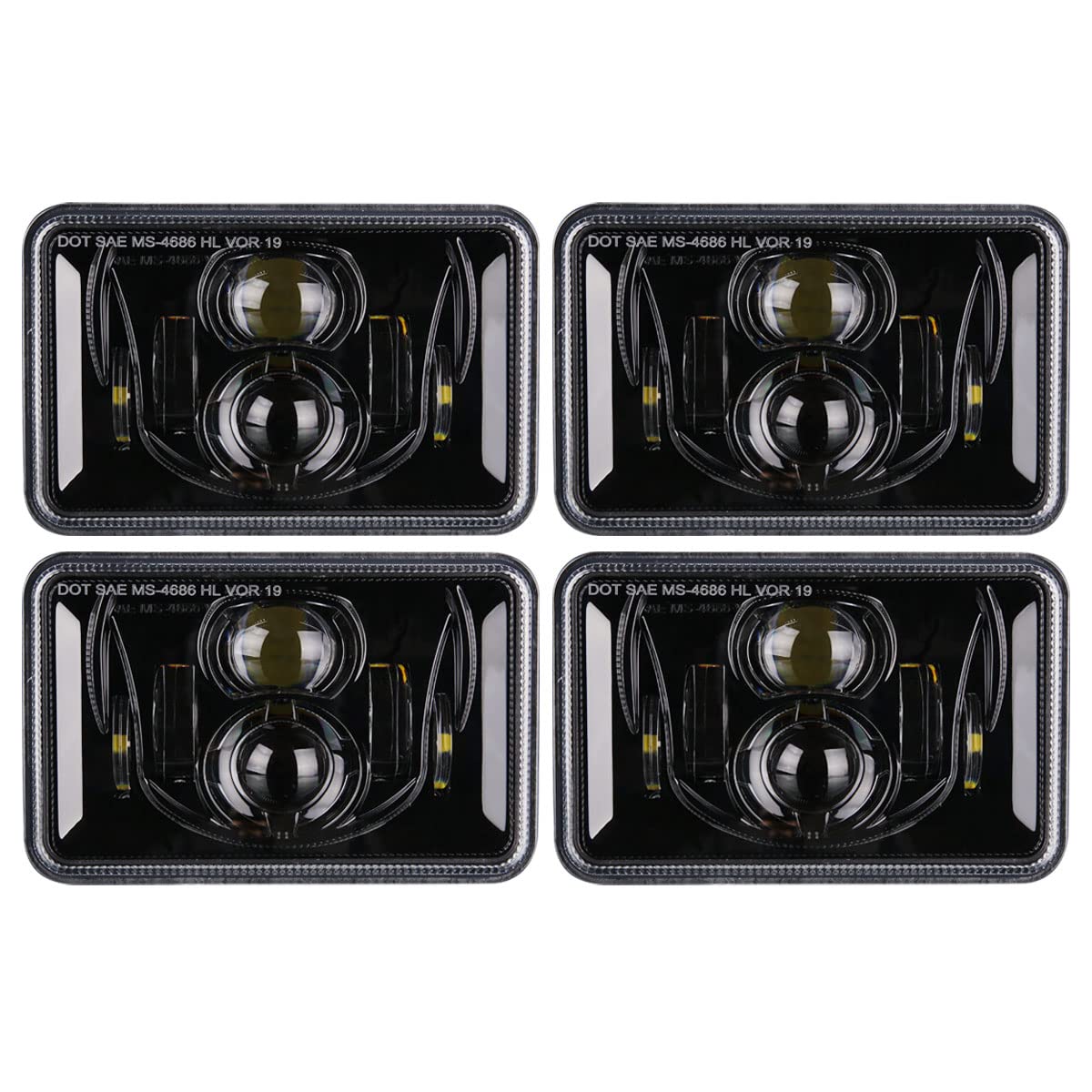 4x6 inch LED Headlights Rectangular Lights Set, Compatible with H4651 H4652 H4656 H4666 H6545, for Peterbil Kenworth Freightinger Ford Probe Oldsmobile Cutlass, Black