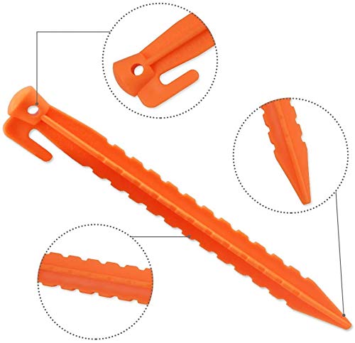 Camping Tent Stake Pegs / 8 Pack Outdoor Plastic Stakes for Christmas Holiday Decoration Bounce House Rain Tarps Outdoor Activities, Durable Plastic, Safety Orange-8.8inches