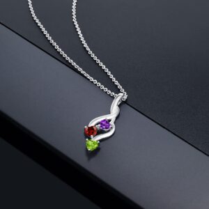 Gem Stone King 925 Sterling Silver Customized and Personalized Engraved 3 Stone Heart Shape Name Pendant Necklace For Women with 18 Inch Silver Chain