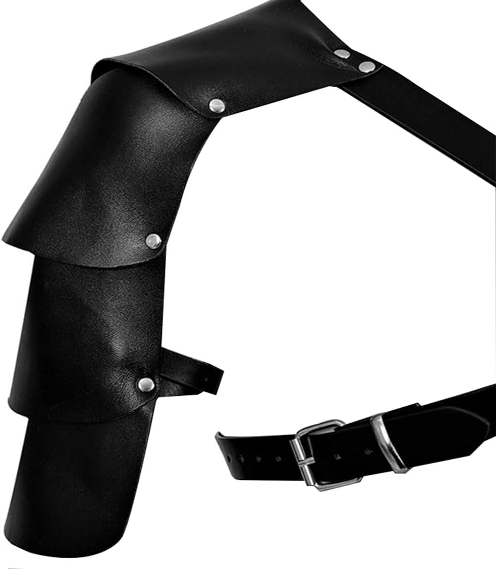 Men's Black Faux Leather Body Chest Harness Adjustable Shoulder Armors Buckles Steampunk Medieval Gothic Knight Armor