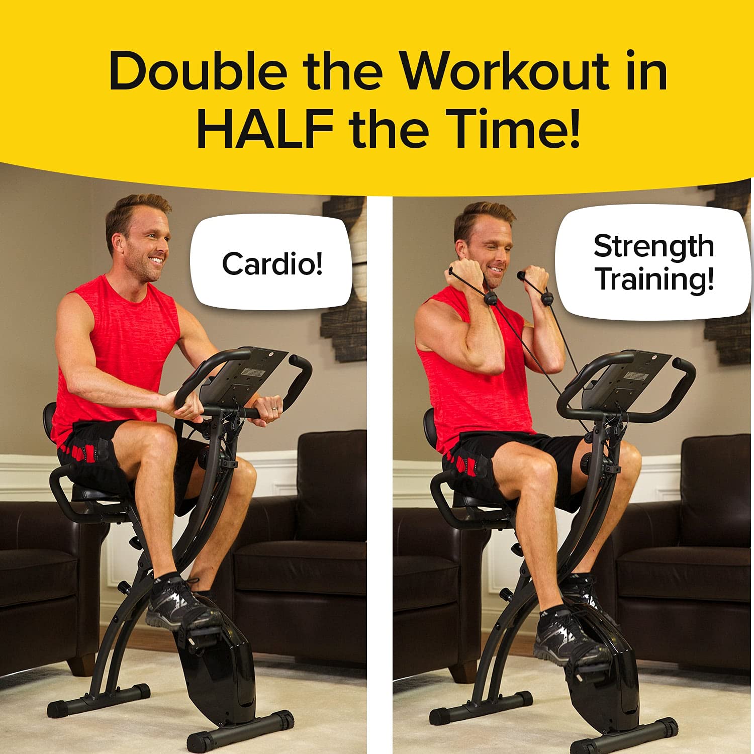 BulbHead As Seen On TV Slim Cycle Stationary Bike, Most Comfortable Exercise Machine, Thick, Extra-Wide Seat & Back Support Cushion, Recline or Upright Position, Twice The Results in Half The Time