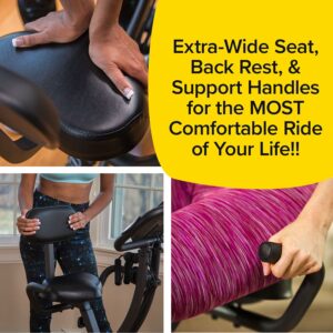 BulbHead As Seen On TV Slim Cycle Stationary Bike, Most Comfortable Exercise Machine, Thick, Extra-Wide Seat & Back Support Cushion, Recline or Upright Position, Twice The Results in Half The Time