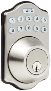 amazon basics traditional electronic keypad deadbolt door lock, keyed entry option, traditional, satin nickel