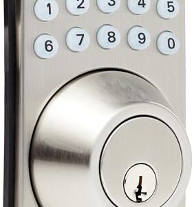 Amazon Basics Traditional Electronic Keypad Deadbolt Door Lock, Keyed Entry Option, Traditional, Satin Nickel