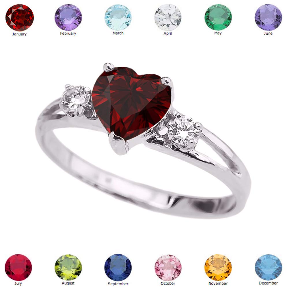 Precious Sterling Silver CZ & January Birthstone Heart-Shaped Proposal/Promise Ring (Size 4)