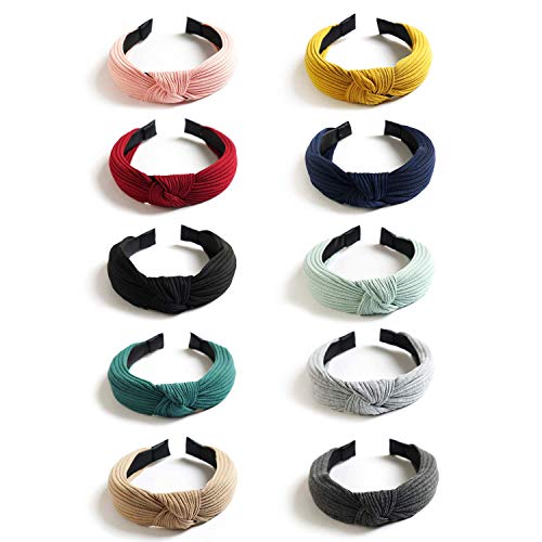 Kisslife 10 Pack Wide Headbands Knot Turban Headband Hair Band Elastic Plain Fashion Hair Accessories for Women and Girls, Children 10 Colors