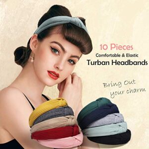 Kisslife 10 Pack Wide Headbands Knot Turban Headband Hair Band Elastic Plain Fashion Hair Accessories for Women and Girls, Children 10 Colors