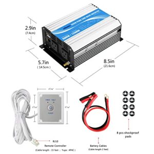 GIANDEL Power Inverter Pure Sine Wave 600Watt 12V DC to 120V AC with Remote Control Dual AC Outlets ETL Listed UL458 Standard for Small Solar System Outdoor Emergency