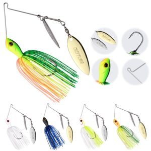 Goture Bass Fishing Lures Spinner Baits Kit Jigs for Bass Fishing Bladed Freshwater Saltwater Metal Double Willow Blade Spinnerbaits Rooster Tail for Salmon Pike Trout Walleye Jigs（3/8 1/2oz）