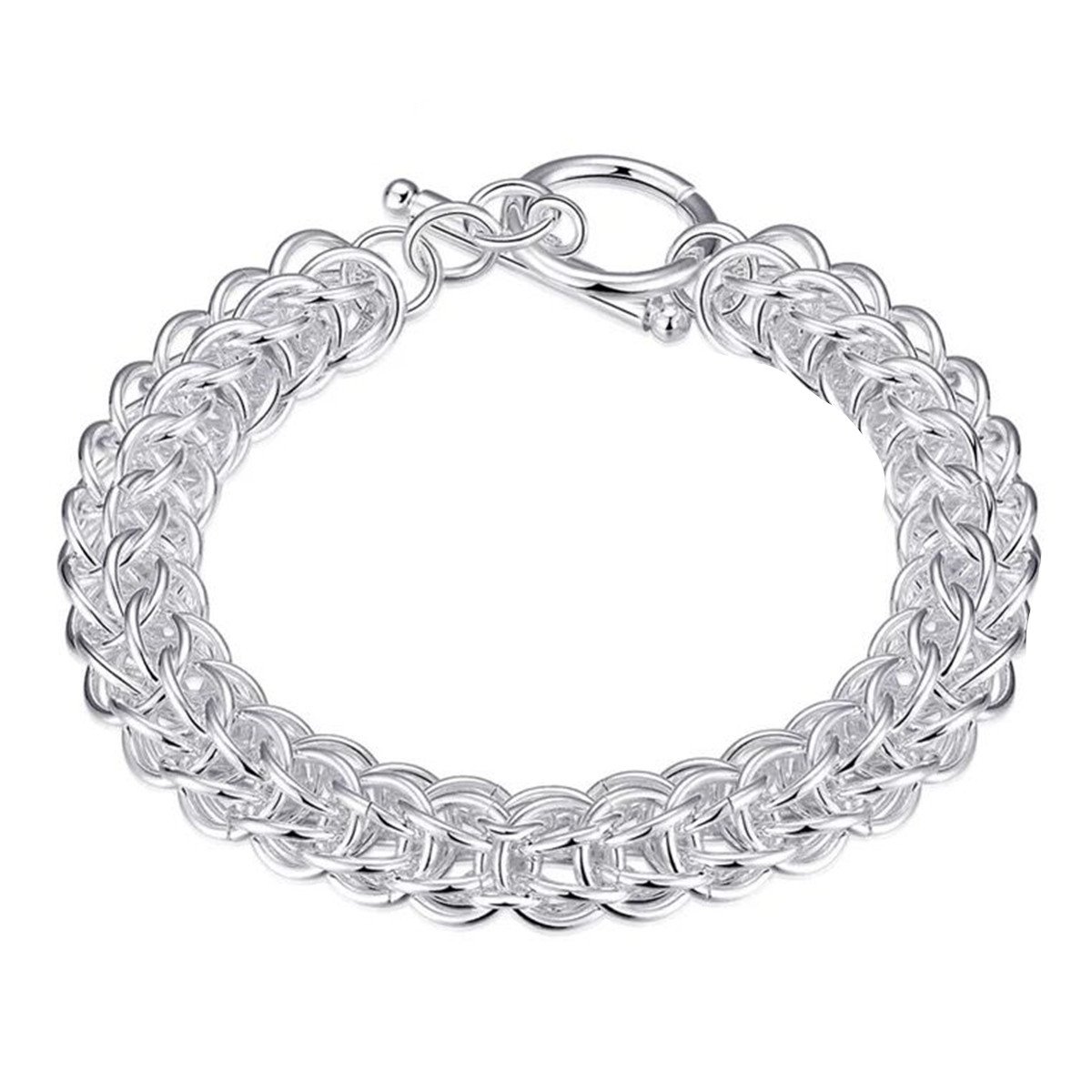 Cy trendy New Women Jewelry Wide Mesh Solid 925 Sterling Silver Chain Bracelets Bangles