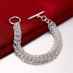 Cy trendy New Women Jewelry Wide Mesh Solid 925 Sterling Silver Chain Bracelets Bangles