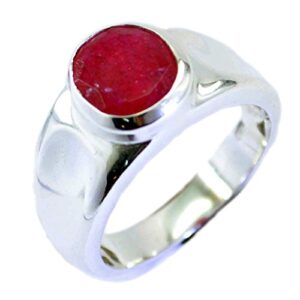 CaratYogi Real Indian Ruby Sterling Silver Statement Ring Oval Birthstone Jewelry Finger Size 13