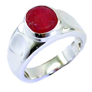 CaratYogi Real Indian Ruby Sterling Silver Statement Ring Oval Birthstone Jewelry Finger Size 13