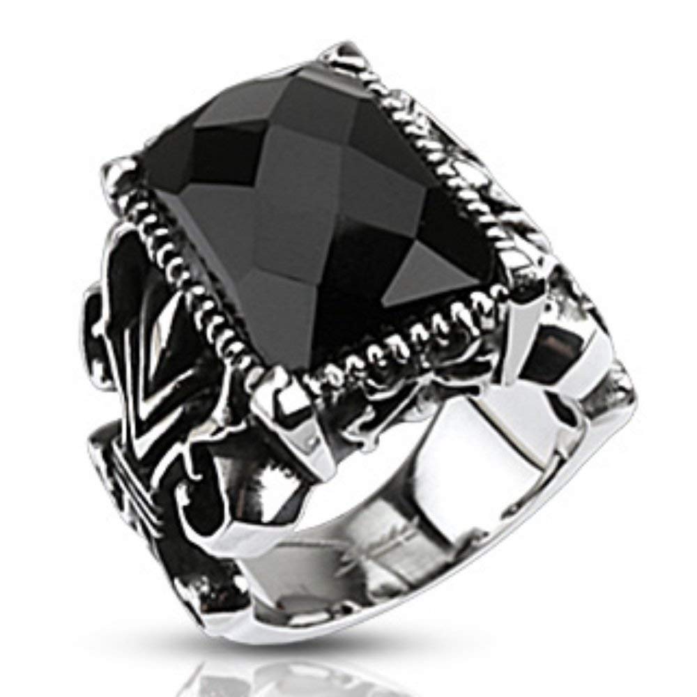 Rectangle Onyx Faceted Stone set Gothic Ring 316L Stainless Steel (Width: 0.98" (25mm), Ring Size: 09)