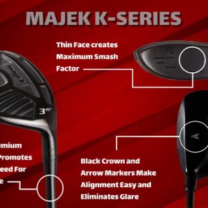 XL Big & Tall Senior Men's (+2" Longer Than Standard Length) Majek K-Series High Launch 460cc 10.5° Driver and 3 5 Fairway Wood Set Golf Clubs, Right Handed Senior Flex with Black Pro Velvet Grips