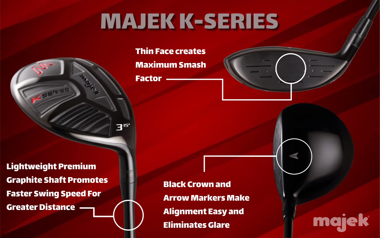 XL Big & Tall Senior Men's (+2" Longer Than Standard Length) Majek K-Series High Launch 460cc 10.5° Driver and 3 5 Fairway Wood Set Golf Clubs, Right Handed Senior Flex with Black Pro Velvet Grips