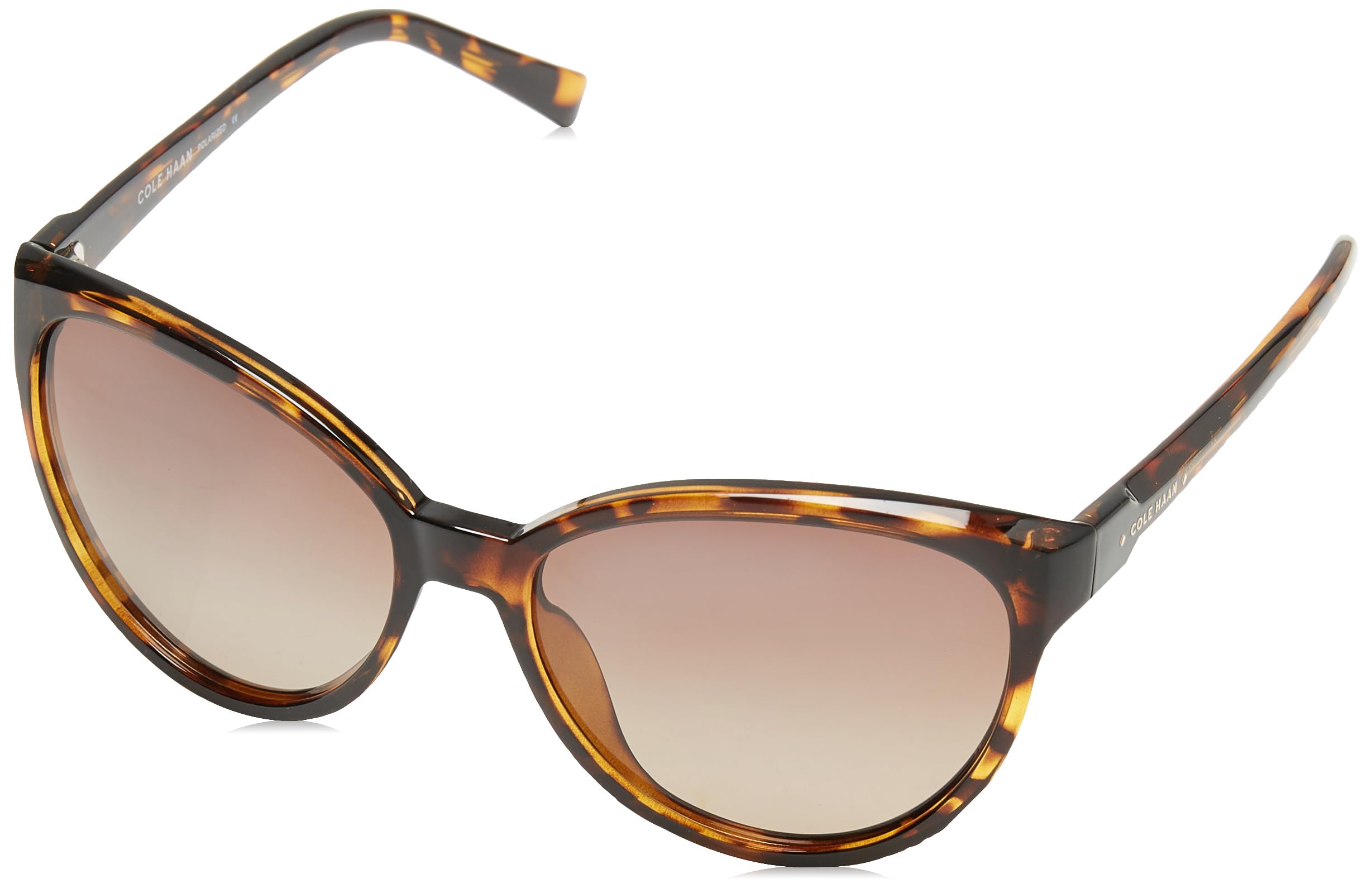 COLE HAAN Women's CH7046 Polarized Cat Eye Sunglasses, Tortoise/Brown Gradient, One Size