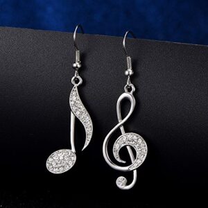 Caiyao Delicate Music Note Dangle Earrings Czech Crystal Eighth Note Treble Clef Music Note Drop Earrings for Women Musican-Silver