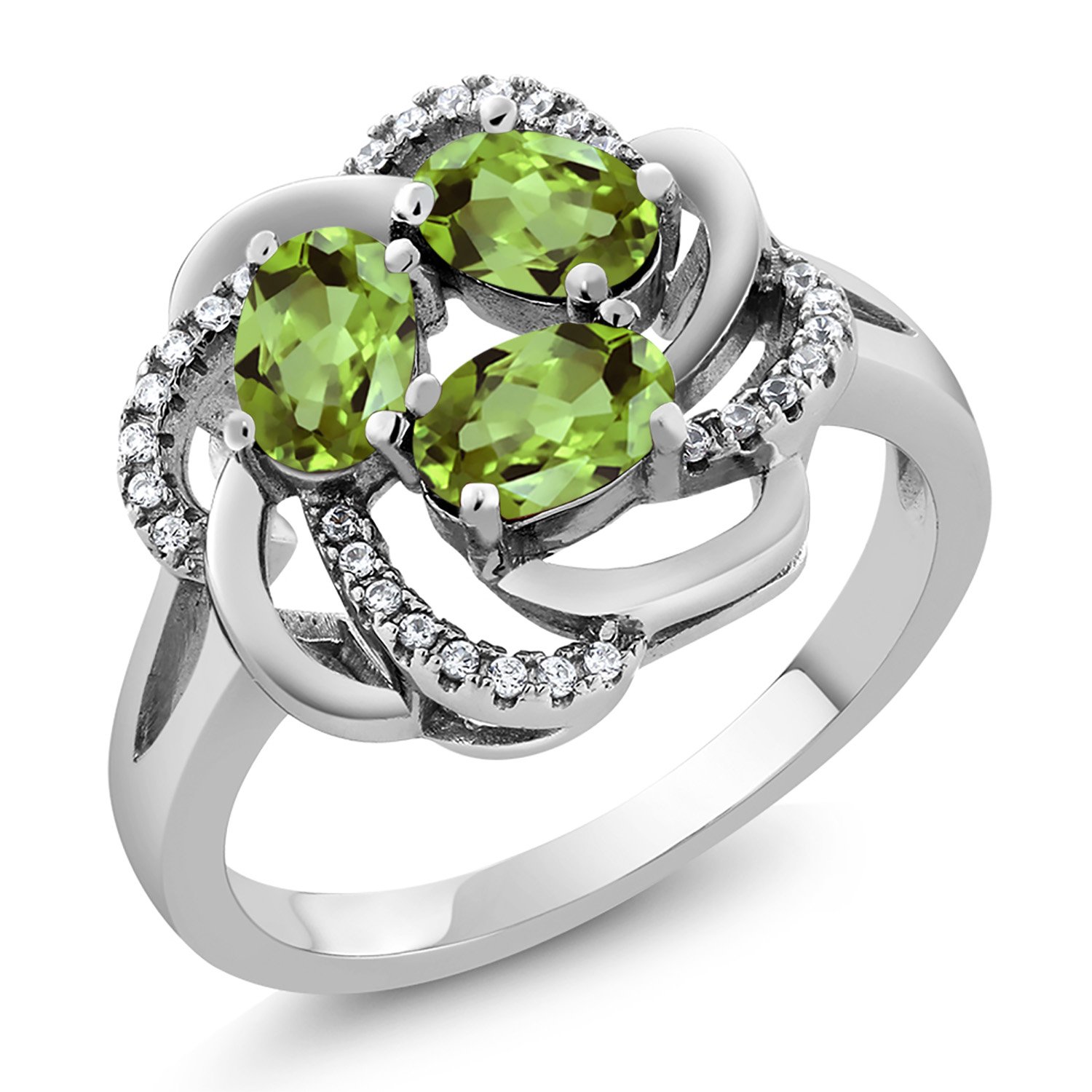 Gem Stone King 925 Sterling Silver Green Peridot Ring For Women (1.87 Cttw, Oval 6X4MM, Gemstone August Birthstone, Available In Size 5, 6, 7, 8, 9)