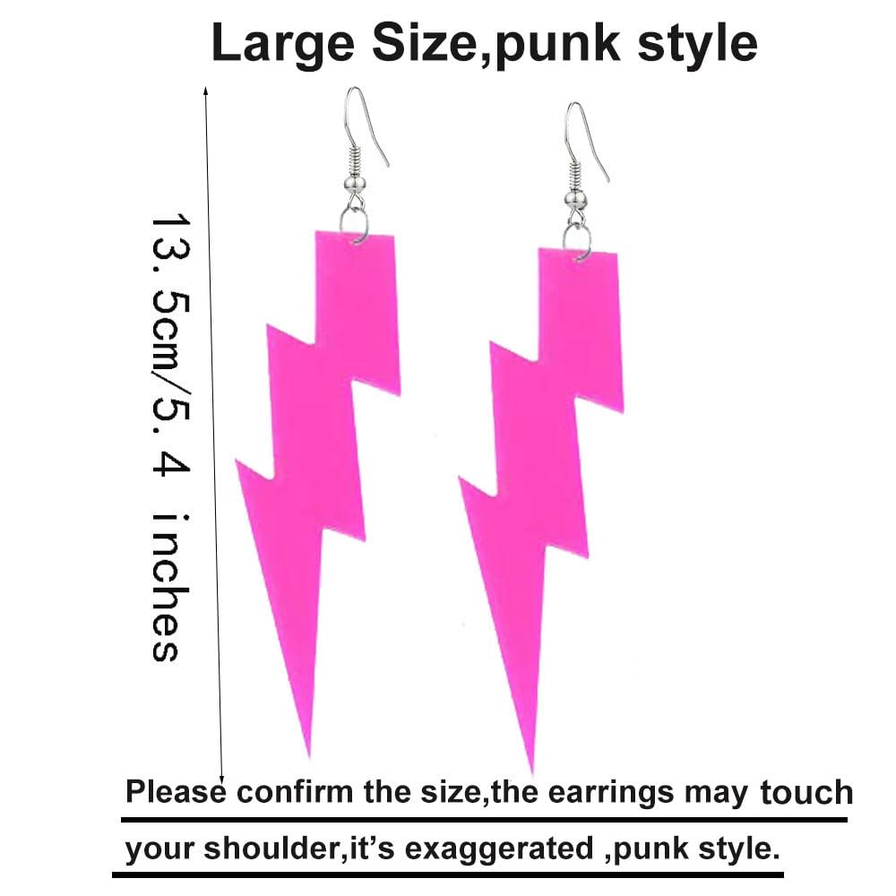 RUIZHEN Multicolor to Choose Acrylic Exaggerated Women Lightning Bolt Dangle Earrings (rose red)