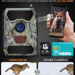 CREATIVE XP Cellular Trail Camera WiFi 16MP 1080P Outdoor Game Camera with No-Glow Night Vision Motion Activated IP54 Waterproof for Hunting or Property Security, 4G Plus