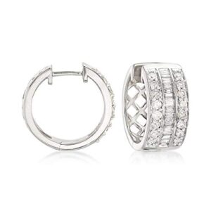 Ross-Simons 1.00 ct. t.w. Baguette and Round Diamond Hoop Earrings in Sterling Silver