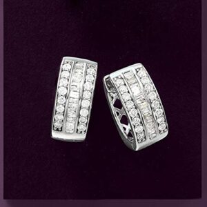 Ross-Simons 1.00 ct. t.w. Baguette and Round Diamond Hoop Earrings in Sterling Silver