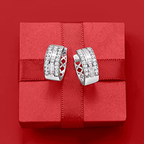 Ross-Simons 1.00 ct. t.w. Baguette and Round Diamond Hoop Earrings in Sterling Silver