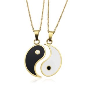 JUXINDA Yin and Yang necklace, personalized engraved stainless steel gold-plated puzzle pendant jewelry, suitable for couples necklaces with adjustable chains