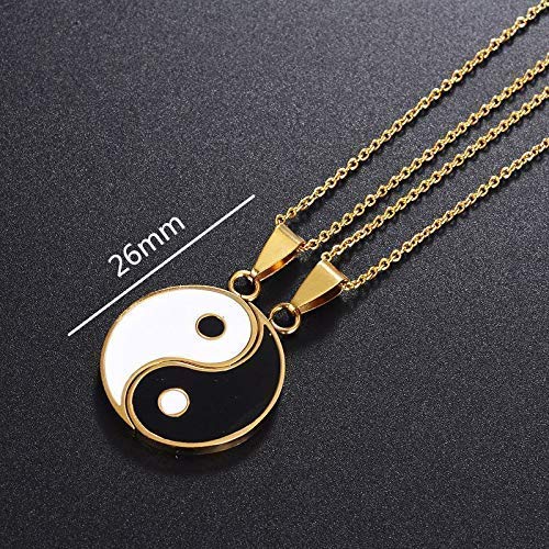 JUXINDA Yin and Yang necklace, personalized engraved stainless steel gold-plated puzzle pendant jewelry, suitable for couples necklaces with adjustable chains