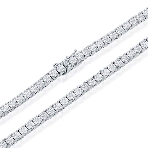 NYC Sterling Tennis Necklaces for Women & Men | Mens Necklace Chain, Chokers for Women, Statement Necklace for Women, Silver Necklace Chain | 3mm Cubic Zirconia Necklace, Tennis Necklace, 16”